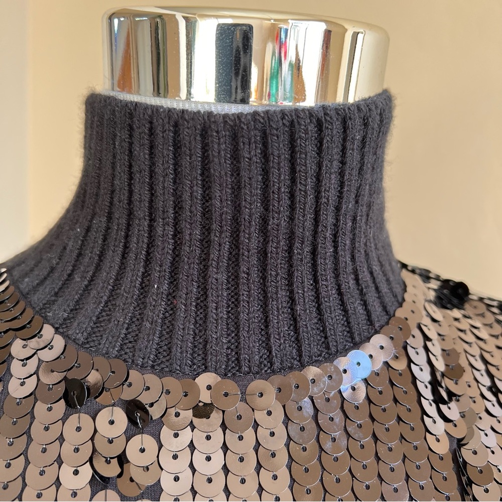 ZARA Black Sequin Knit Mock Neck Long Dress S - Picture 9 of 16